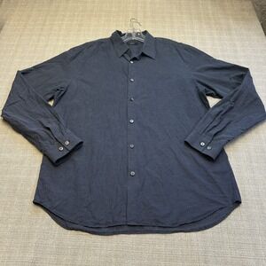 Theory‎ Shirt Mens XL Navy Blue Micro Print Long Sleeve Button Down Quiet Luxury
